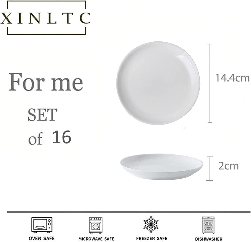 Skiennix 16-Piece Ceramic Appetizer Plates Set | 5.6-Inch White Round Dessert Plates - Oven, Microwave & Dishwasher Safe