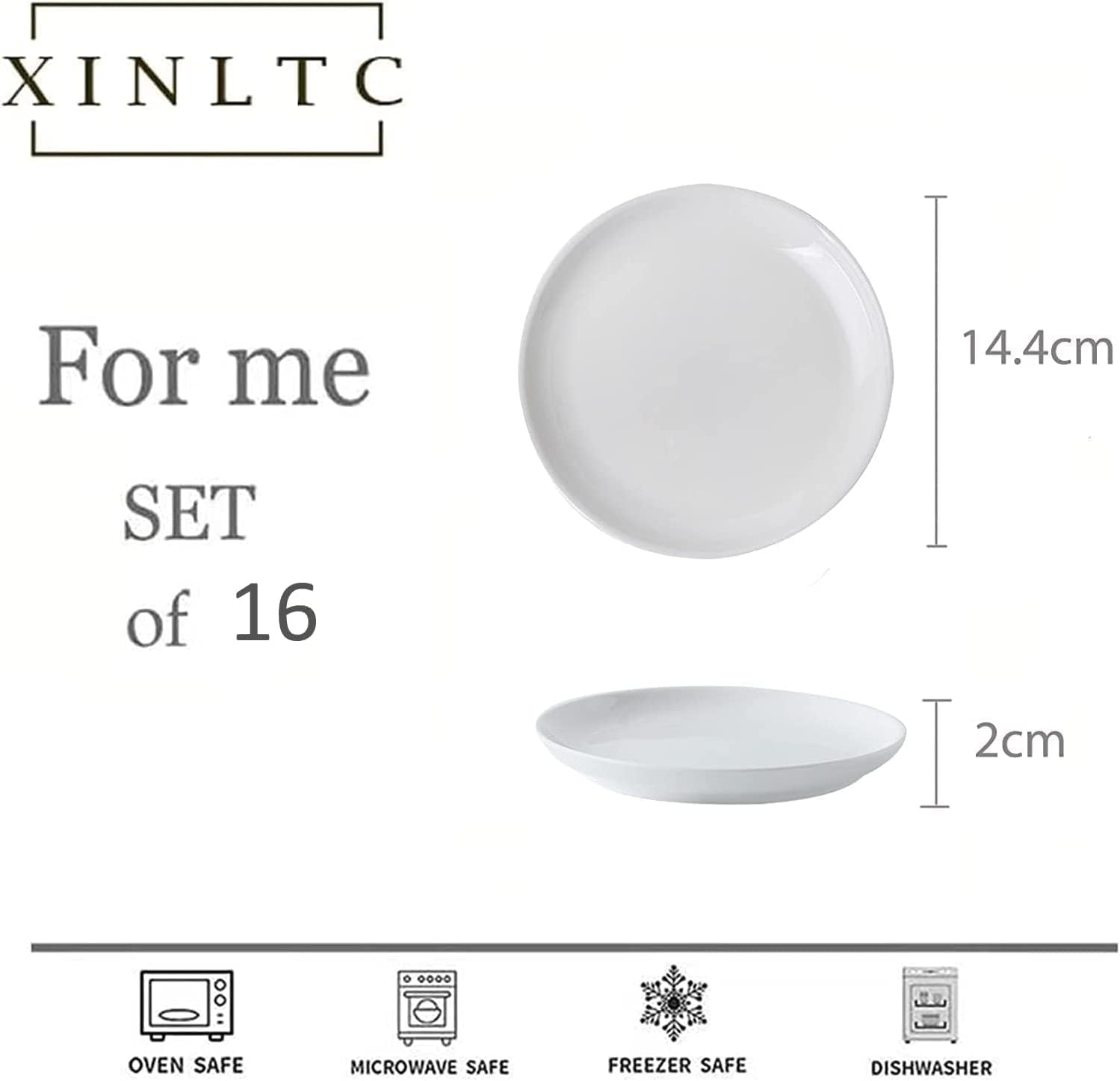 Skiennix 16-Piece Ceramic Appetizer Plates Set | 5.6-Inch White Round Dessert Plates - Oven, Microwave & Dishwasher Safe