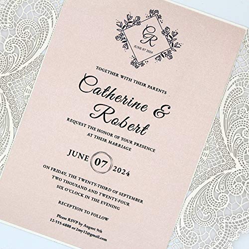 Blush Pink Laser Cut Wedding Invitation Sample - 5x7 Inch