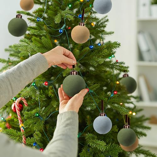 Velvet Christmas Balls Set - 30 Pcs 2.4 Inch Shatterproof Holiday Ornaments in Green Khaki Dusty Blue