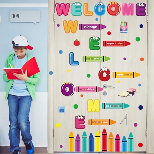 9 Sheet Welcome Back to School Crayon Window Clings for Classroom Decor