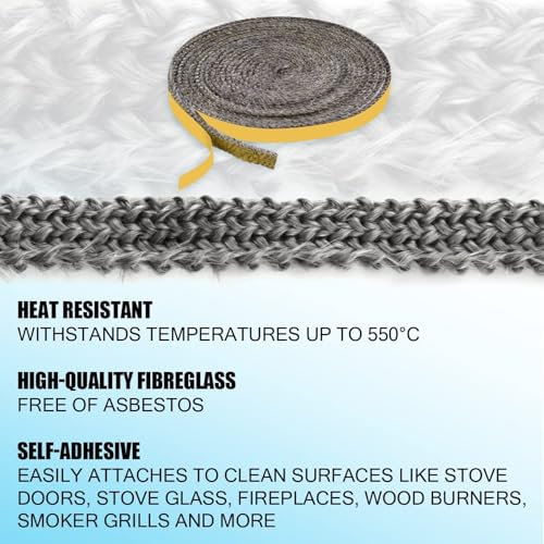 Self-Adhesive Fiberglass Stove Gasket Tape, 1/8" Thick x 1" Wide, 79" Length