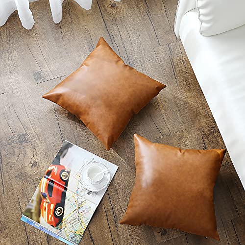 Faux Leather Throw Pillow Covers 18x18 Inch - Set of 2