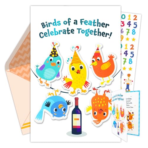 Humorous Bird Birthday Card Set - 5x7in Blue Foil Design