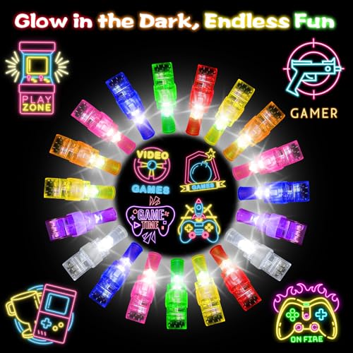 BleSky 24Pack Gamer Party Favors LED Finger Lights - Glow in the Dark Toys