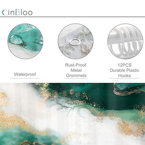 Cinbloo Emerald Green and Gold Marble Abstract Shower Curtain 60x72