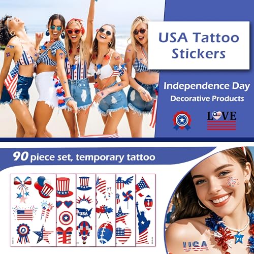 Artlunar 90 Pcs American Traditional Luminous Temporary Tattoos