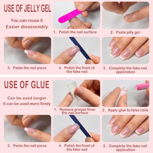 Yivaiks White Flame Press On Nails Medium Length Acrylic Fake Nails Kit