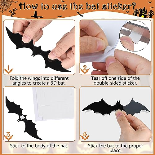 120 Pcs 3D Black Bat Wall Decor - Halloween Stickers Set