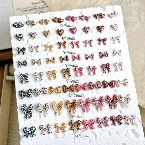 3D Resin Leopard Bow Heart Nail Charms 60Pcs Multicolor DIY Nail Art Decors