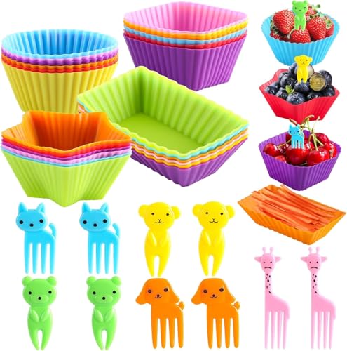 WSmelon Silicone Bento Lunch Box Dividers (34 Pcs) & Animal Food Picks