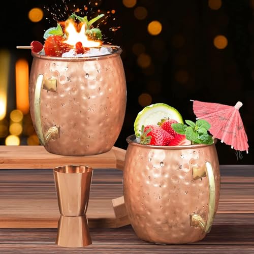 18oz Copper Plated Moscow Mule Mugs Set of 4 with Handle & Accessories - 10 Piece