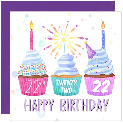 Cute 22nd Birthday Card for Women - Premium Cupcake Design