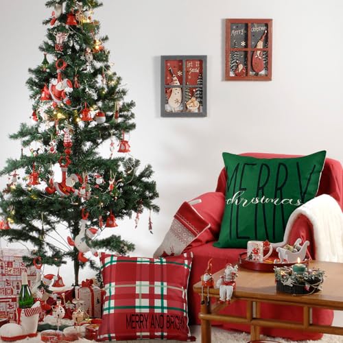 Red Green Christmas Pillow Covers 18x18 Inches - Festive Holiday Cushion Cases Set of 4