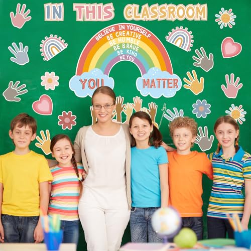 Rainbow Classroom Bulletin Board Decorations - 30Pcs Inspirational Cutouts