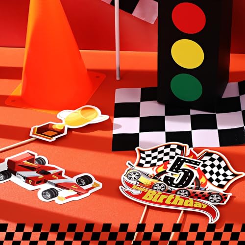Race Car 5th Birthday Cake Topper - Checkered Flag Decoration