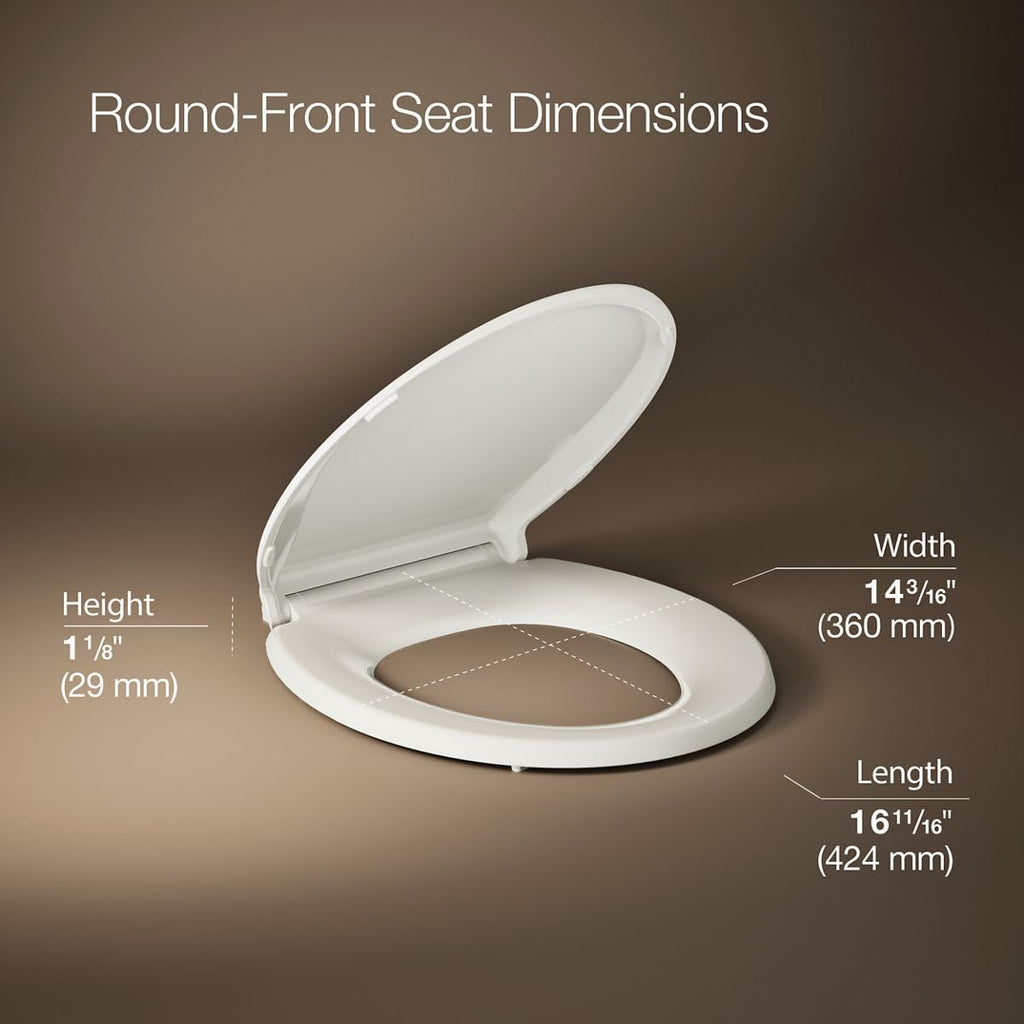 KOHLER K-7316-96 Cachet Quick-Release Round-Front Toilet Seat, Quick Attach Hardware, Easy to Clean, Color-Matched Plastic Hinges, Biscuit