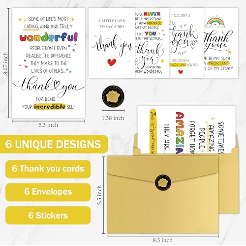 White Thank You Cards with Envelopes 8 x 5.3 Inches - Pack of 6