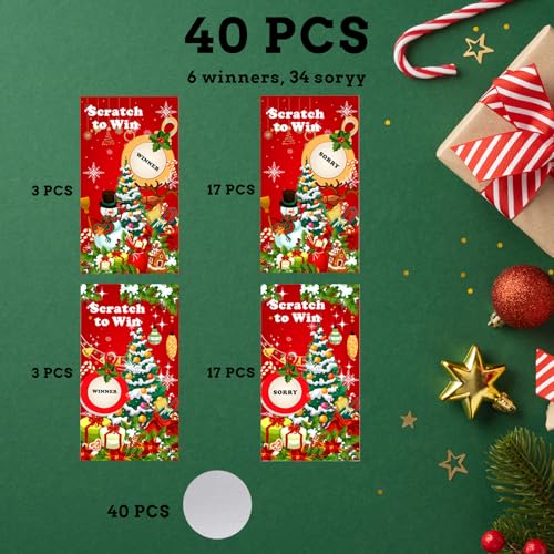Christmas Scratch Off Cards 40-Pack - Holiday Party Games for Adults and Kids