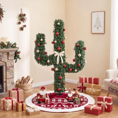 5ft Pre-Lit Artificial Cactus Christmas Tree with 90 Lights - Indoor Outdoor Holiday Decor