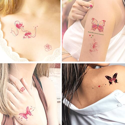Butterfly Temporary Tattoos - 24 Sheets Watercolor Fake Tattoos