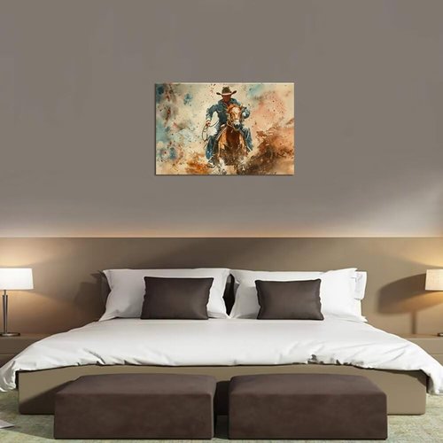 **Regine Switzerland Cowboy Wall Art - Vintage Horse Canvas Print for Western-Themed Home Decor | 28''H x 44''W**