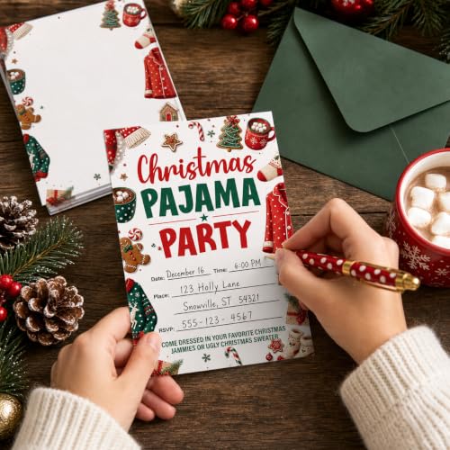 MENSHIJIAN Christmas Pajama Invitations Set - Winter Holiday Party Invites C
