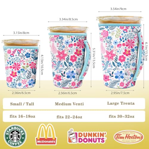 3-Pack Iced Coffee Sleeve Set - Flower Cluster Neoprene Cup Holders