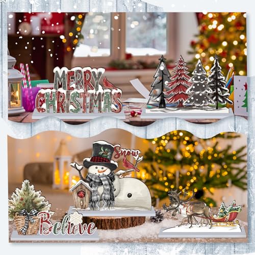 Amyhill Rustic Christmas Wooden Table Signs Set - Neutral / Christmas / 6