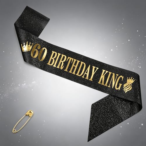 60th Birthday King Sash for Men - Black & Gold Party Decoration