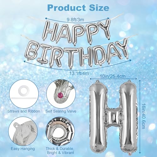 Silver Happy Birthday Balloon Banner - 16-Inch Foil Letters