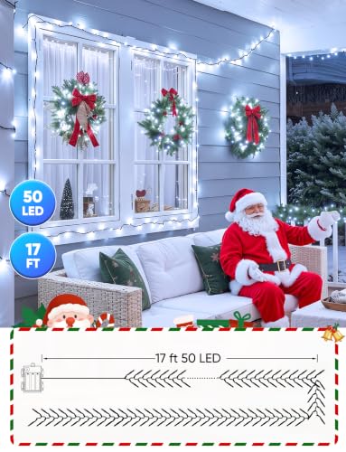Battery Operated Christmas String Lights 33FT 100 LED Outdoor Indoor with Timer - Pure White, 17FT 2 Pack
