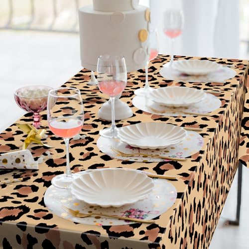 Temicle 3-Pack Leopard Print Plastic Tablecloths - 54 x 108 Inch Disposable