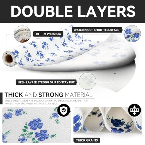 RAY STAR Floral Shelf Liner, 12" x 120" Non-Adhesive PVC Drawer Liner