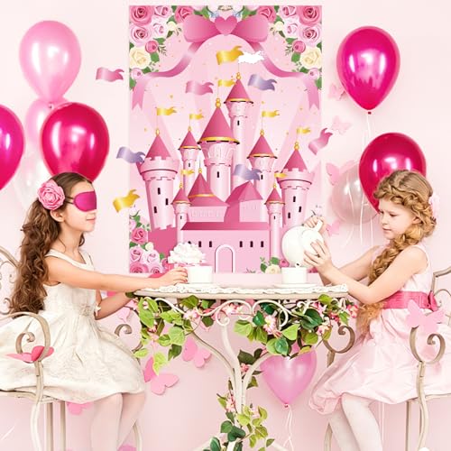 Princess Party Game Set - Pin the Flag on the Castle with Stickers