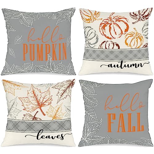 Ywlake Set of 4 Hello Pumpkin Fall Pillow Covers 16x16