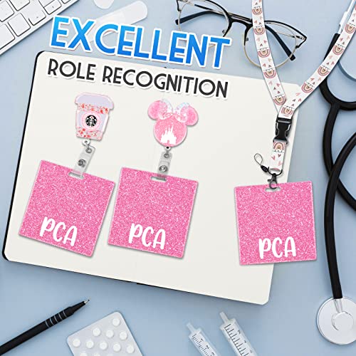 Plifal Pink Nurse Badge Buddy Card Holder Glitter Horizontal ID Tag for Personal Care Assistants