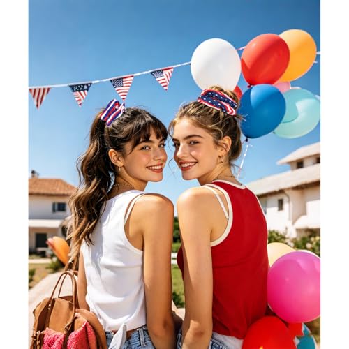 CURASA 4th of July Patriotic Hair Scrunchies 5-Pack Red White Blue