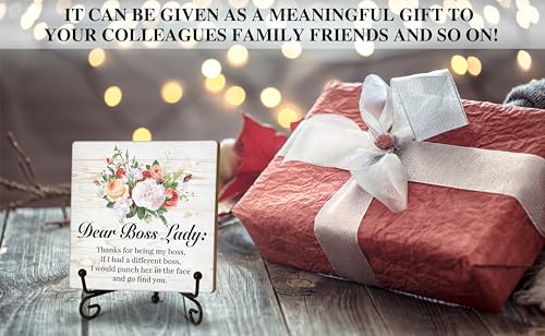 Boss Lady Wood Plaque Sign with Stand Desk Decor Inspirational Quote Gift