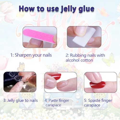 Short Almond Press on Nails with Fresh Floral Design Glossy Acrylic Fake Nails 30pcs