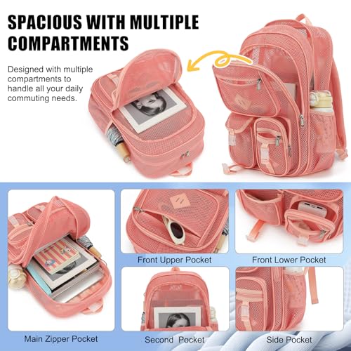 Dezcrab Mesh Backpack for School, Beach, and Swimming - Pink