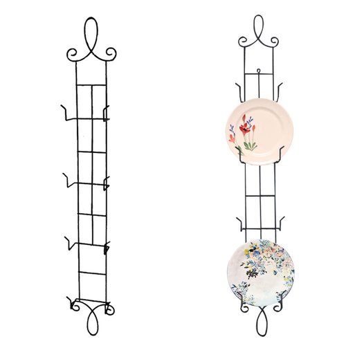 HOHIYA 42 Inch Plate Hangers Wall Display Rack 2 Pack Metal 4-Tier Vertical Heavy Duty Holder for Collectible Plates Picture Frames Artwork Taiwan Made Black