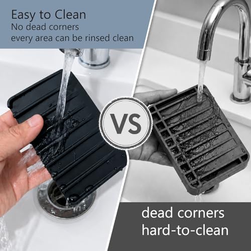 Bathway Silicone Soap Dish - Self-Draining Bar Soap Holder, Black (2 Pack)