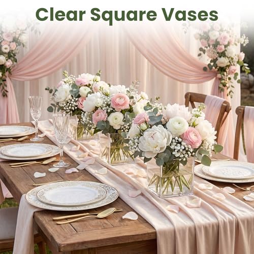 Wowang 4x4 Inch Clear Square Acrylic Vases - 2 Pack Modern Cube Flower Vase