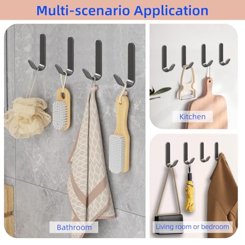 4 Pack Adhesive Steel Towel Hooks - Dark Gray Wall Hook