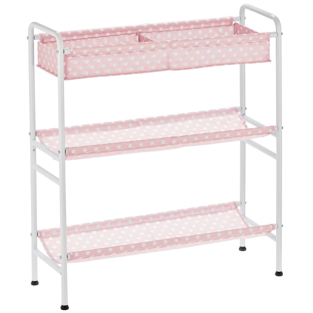 mDesign 3-Tier Metal Frame, Vertical Toy Storage Organizer Cart for Child/Kids Bedroom, Toy Room, Playroom - Holds Toys, Crayons, Building Blocks, Puzzles, Crafts, Books, Blankets - Pink/White