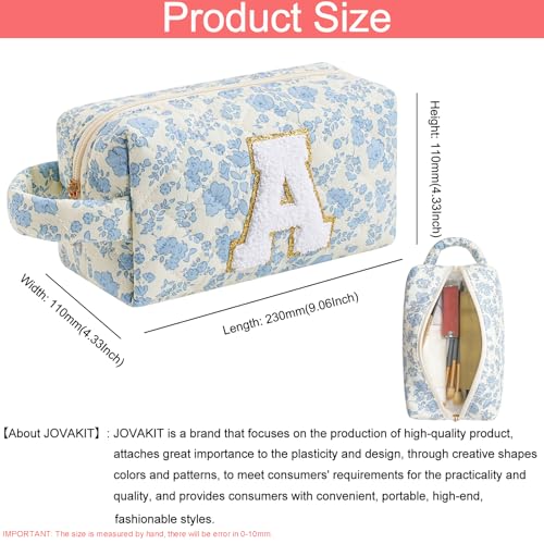 JOVAKIT Alphabet Floral Makeup Bag with Handle - Blue Floral A Toiletry Organizer