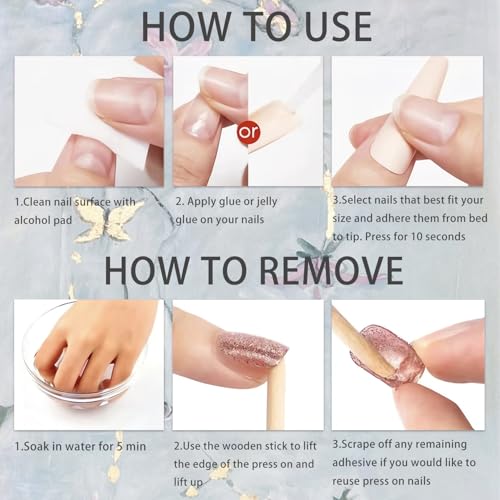 LYLYNB Ombre French Press on Nails Cute Flower Design Short Square Fake Nails