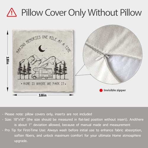 Happy Camper Throw Pillow Cover, 18x18 Vintage Travel Trailer Cushion Case
