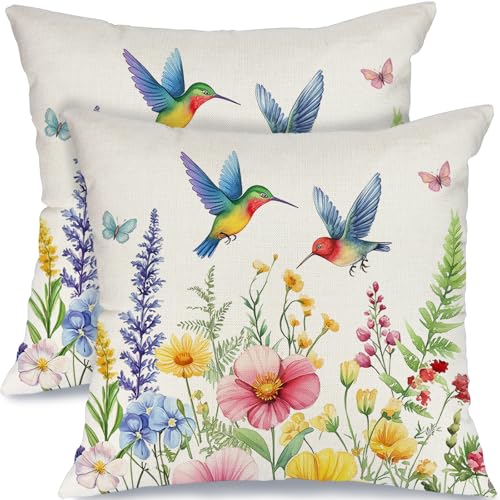 GEEORY Floral Throw Pillow Covers Set of 2 - 18x18 Inch Spring Decor